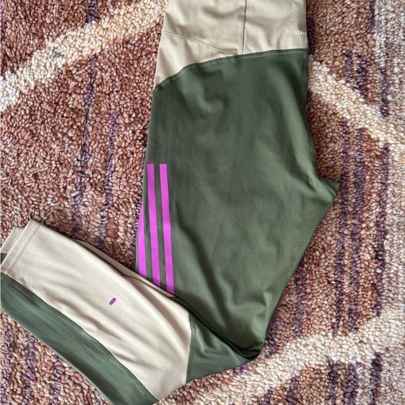 Adidas Green and Tan Color Block Leggings - Picture 2 of 9